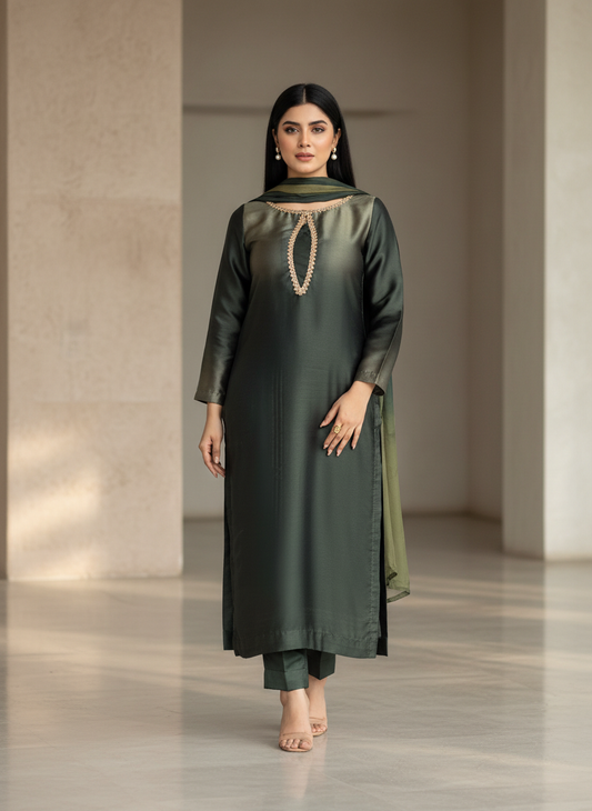Emerald ombré silk