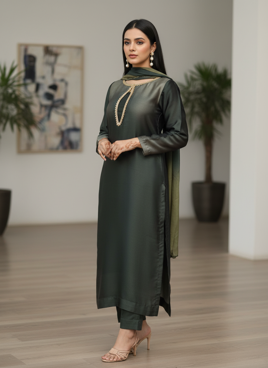 Emerald ombré silk